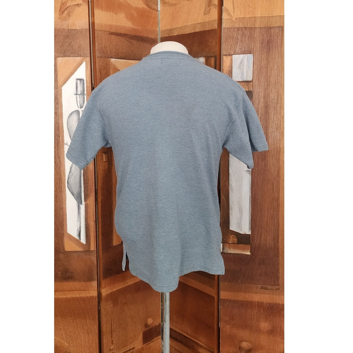 Vintage 90s Versace Classic V2 Mens Top Striped Ribbed Knit T-Shirt Dusty Blue