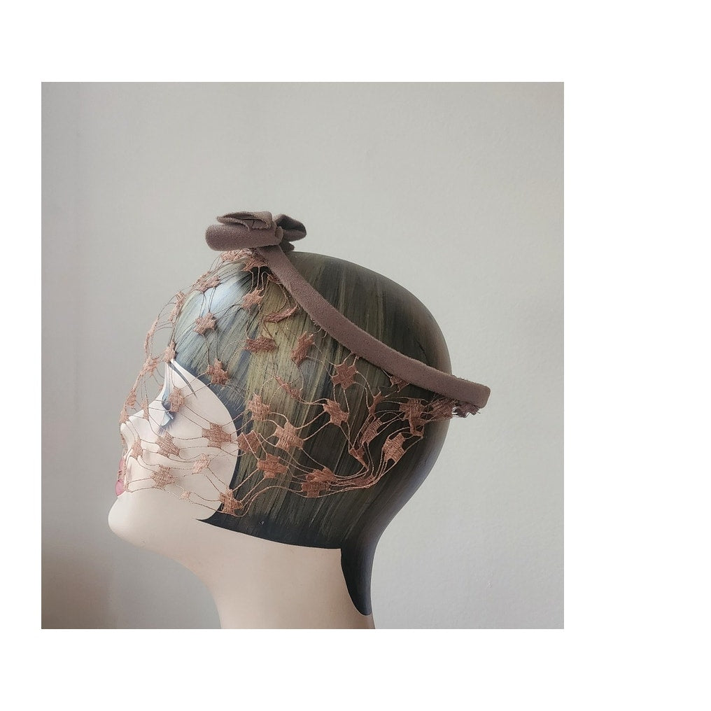 Vintage 50s 60s Halo Hat Paulette Circlet Headband Birdcage Fascinator Light Brown