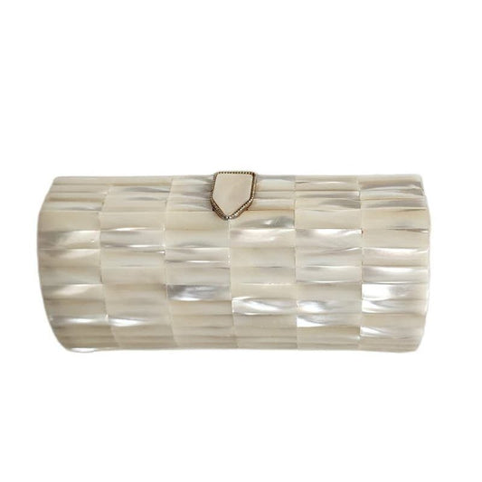 Vintage 50s Clutch Purse Mother of Pearl Cylindrical Evening Bag
