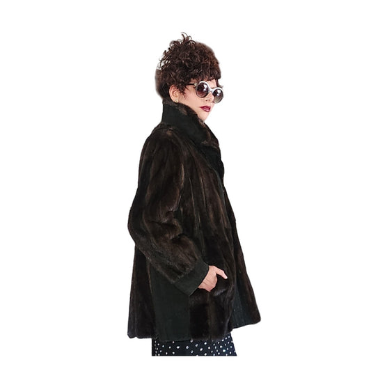 70s Brown Mink Fur Jacket w/Black Suede Panels Lacritz & Picus