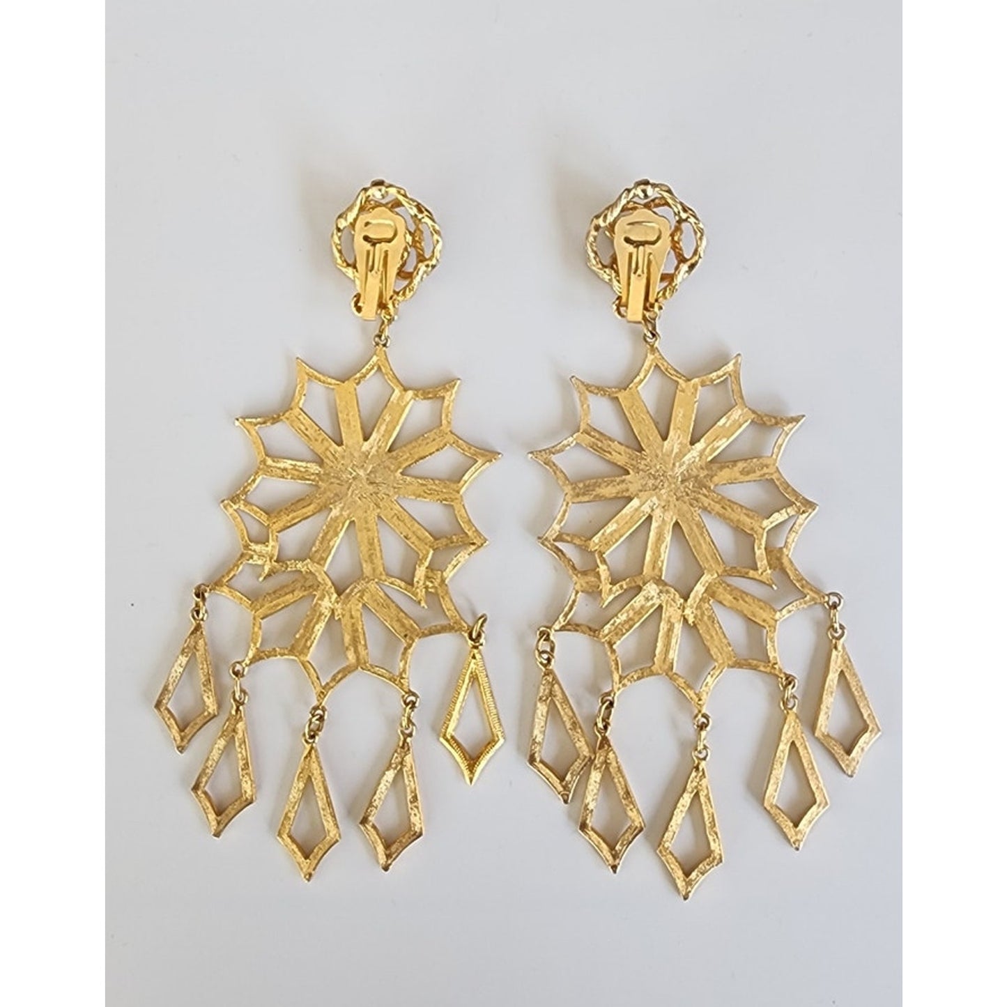 Vintage 80s Oversized Earrings Gold Snowflake Starbursts