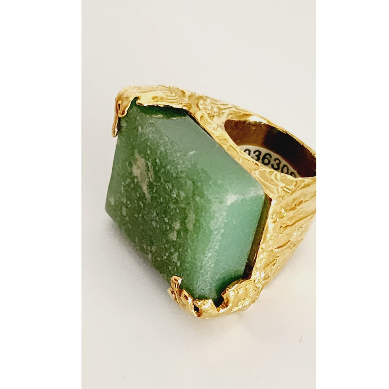 Vintage Yves Saint Laurent Arty Ring Green Aventurine Stone Chunky Gold Base