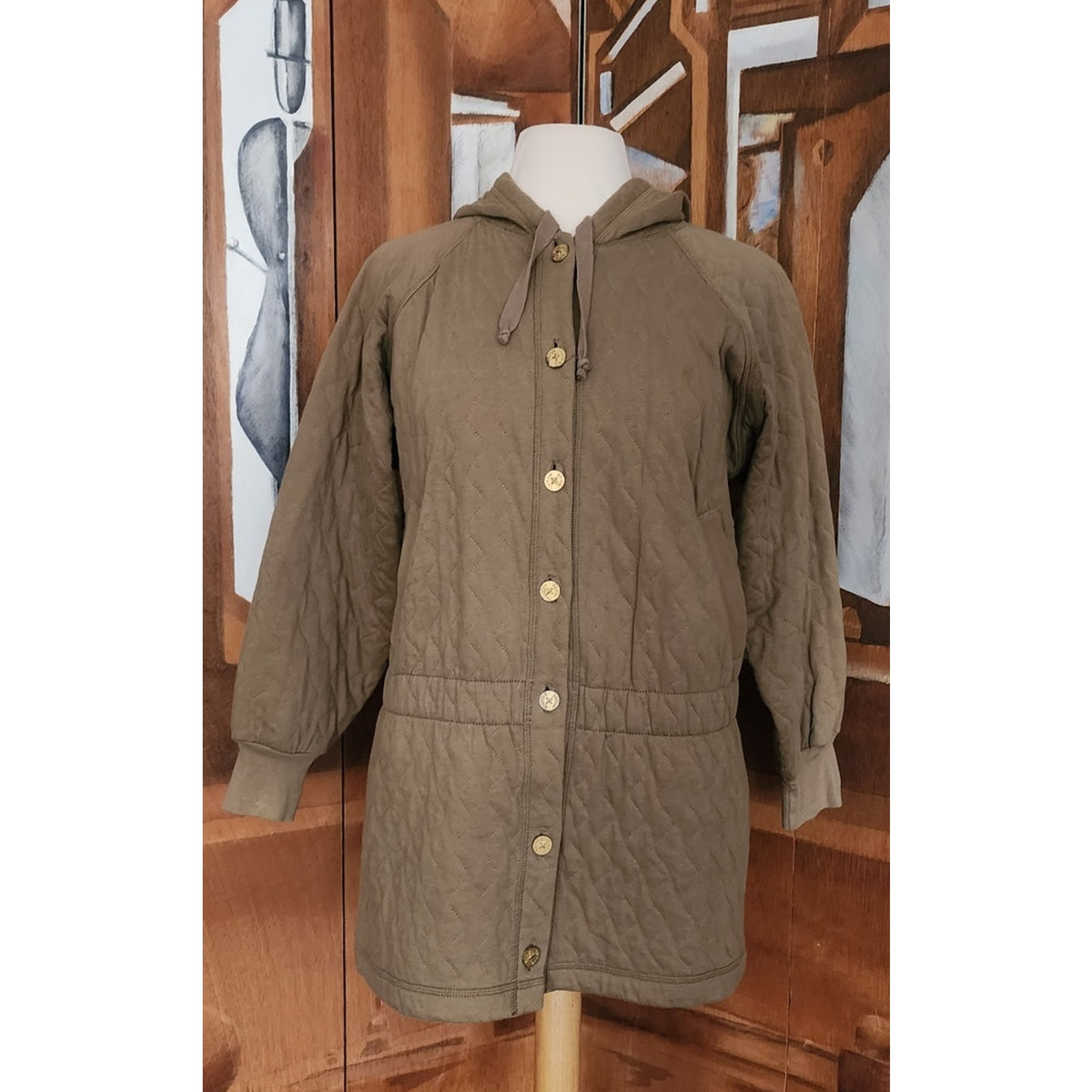 Vintage 1990s Sonia Rykiel Jacket Quilted Hooded Jacket Brown Beige Athleisure