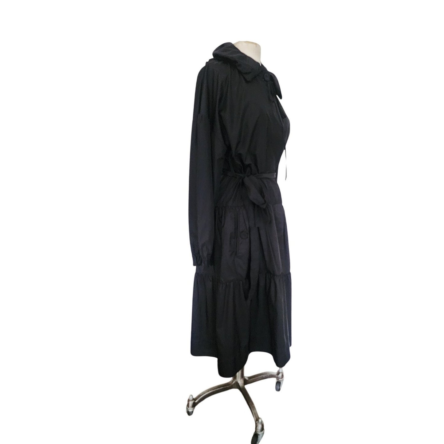 Vintage 2000s Sonia Rykiel Coat Dress / Black Trench Belted Raincoat Ruffled Skirt + Hood / M