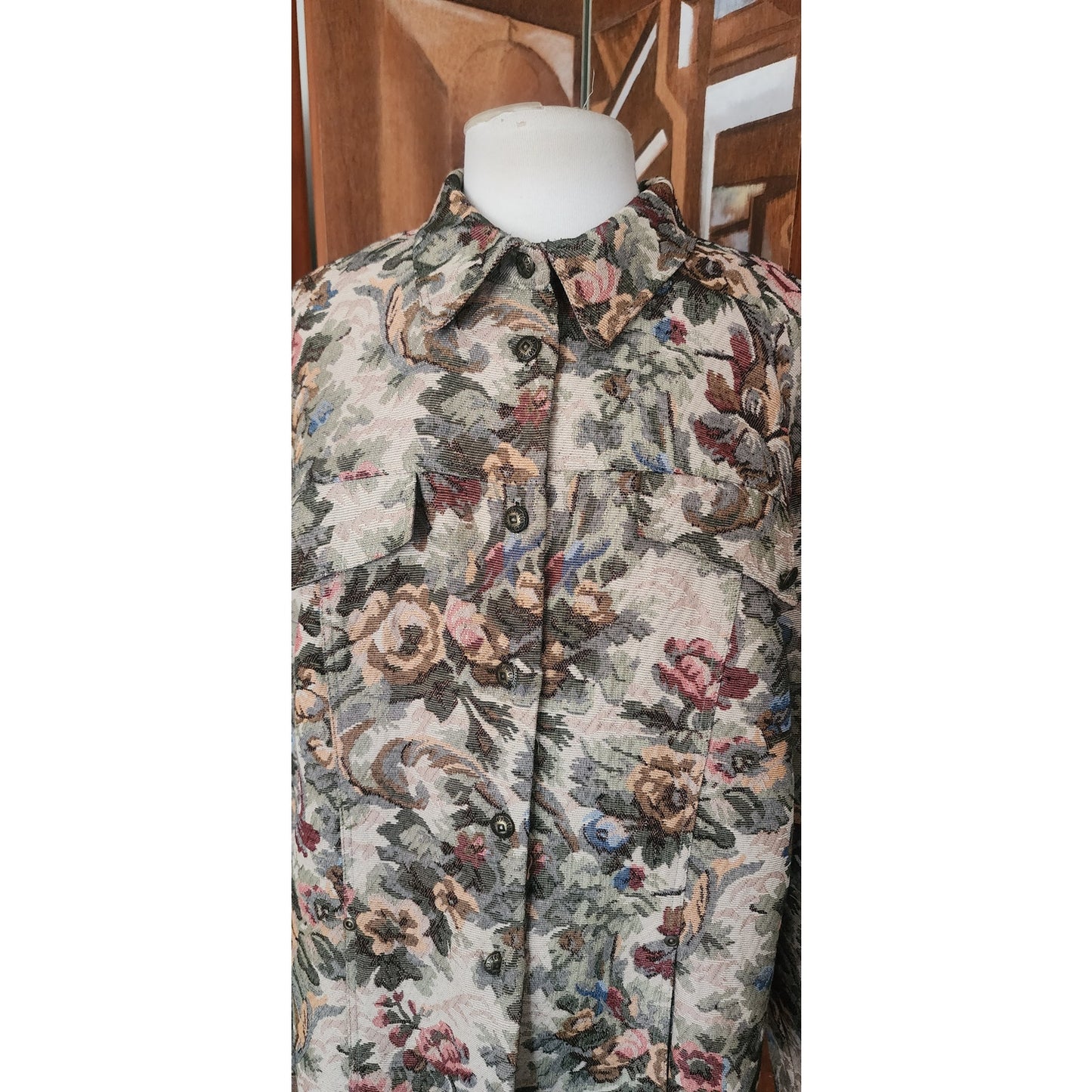 Vintage 1990s Tapestry Weave Jacket Maison Christina Floral Print Button Down