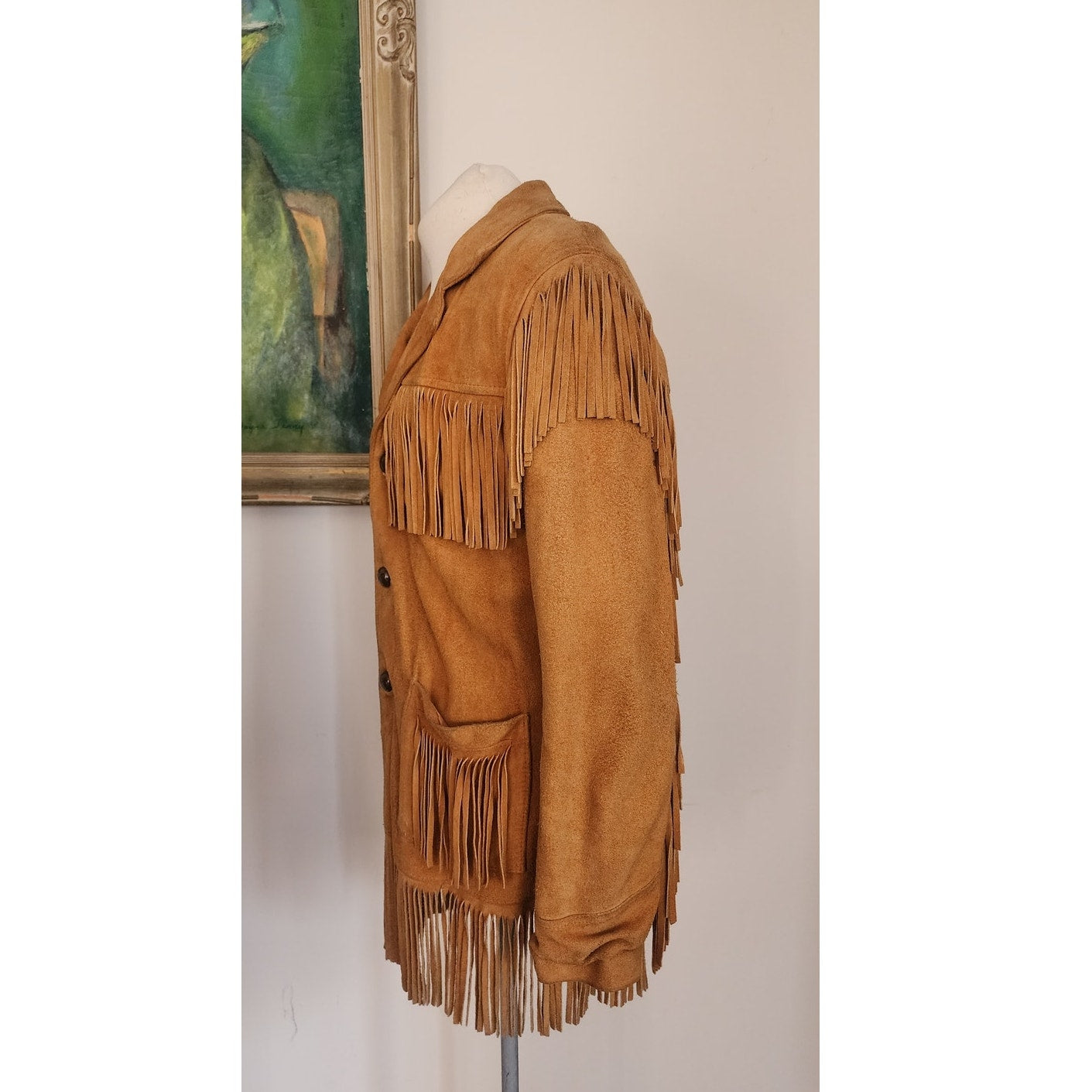 Vintage Berman's Buckskin Leather Mens Jacket Fringed Beige Suede 44