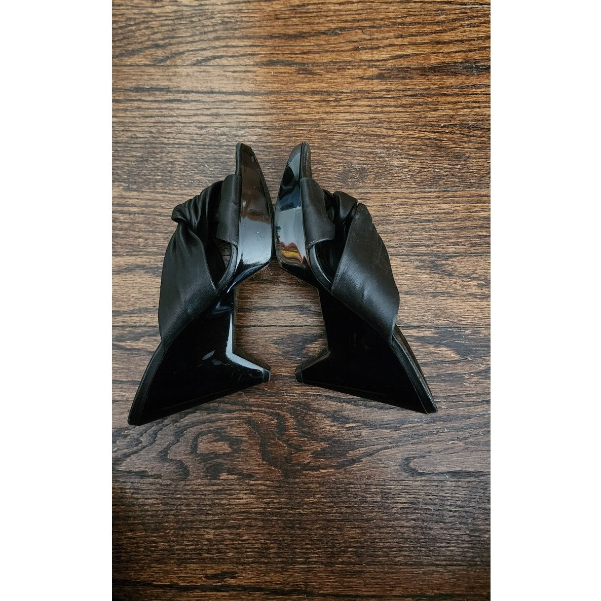 Vintage Robert Clergerie Slides Heels Black Leather Architectural Wedge Sandals Size US 6