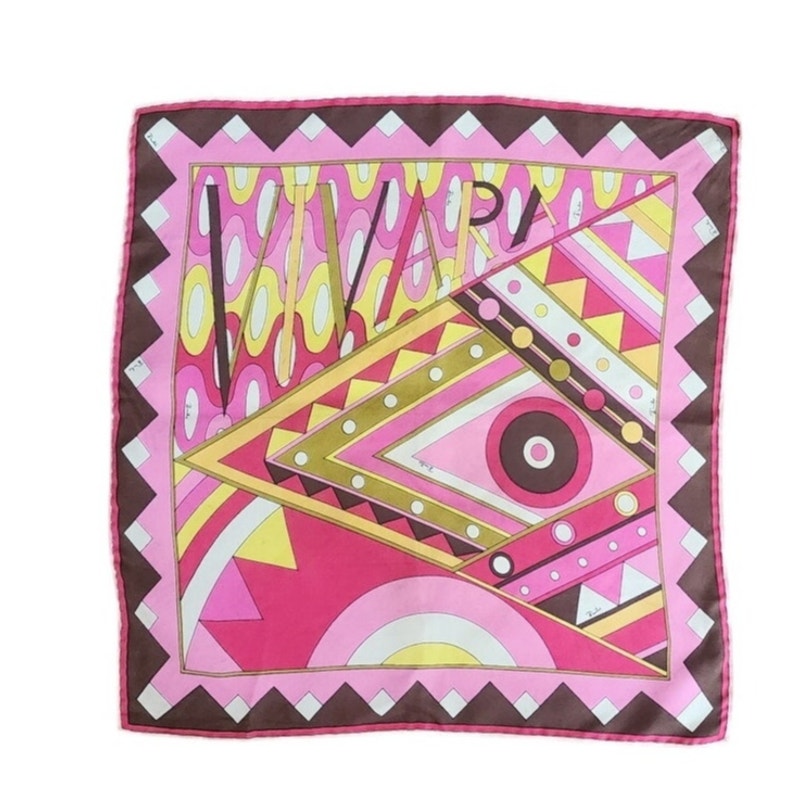 Vintage 60s Pucci Silk Scarf VIVARA Print Pocket Square Pink Brown
