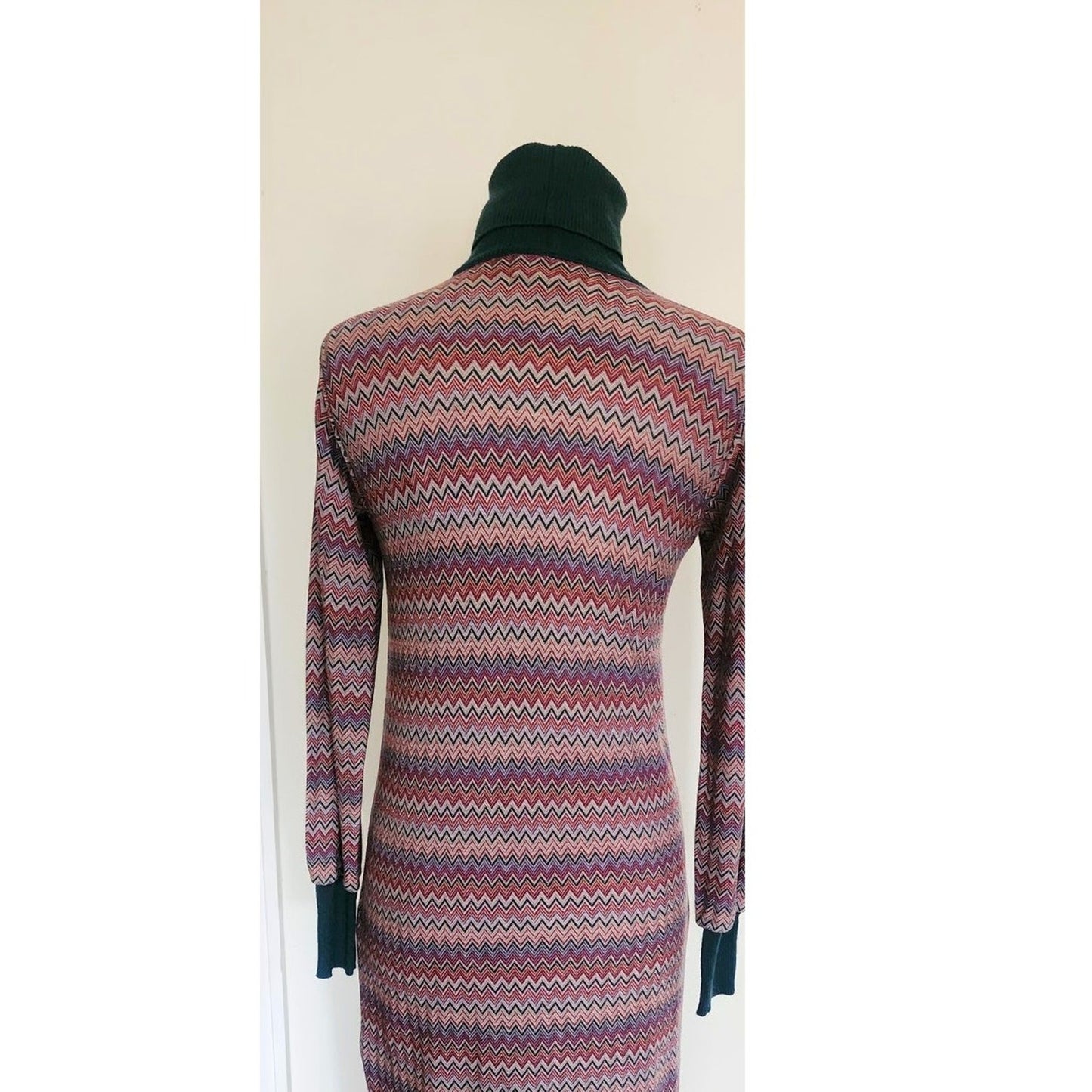 Vintage 70s MISSONI Knit Dress Long Sleeved Turtleneck Zigzag Pattern