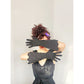 Vintage 40s Evening Gloves Black w/Cream Satin Scallop Edged Cuffs