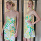 Vintage Y2K Pucci Strapless Cotton Print Dress Yellow Green Floral NWOT