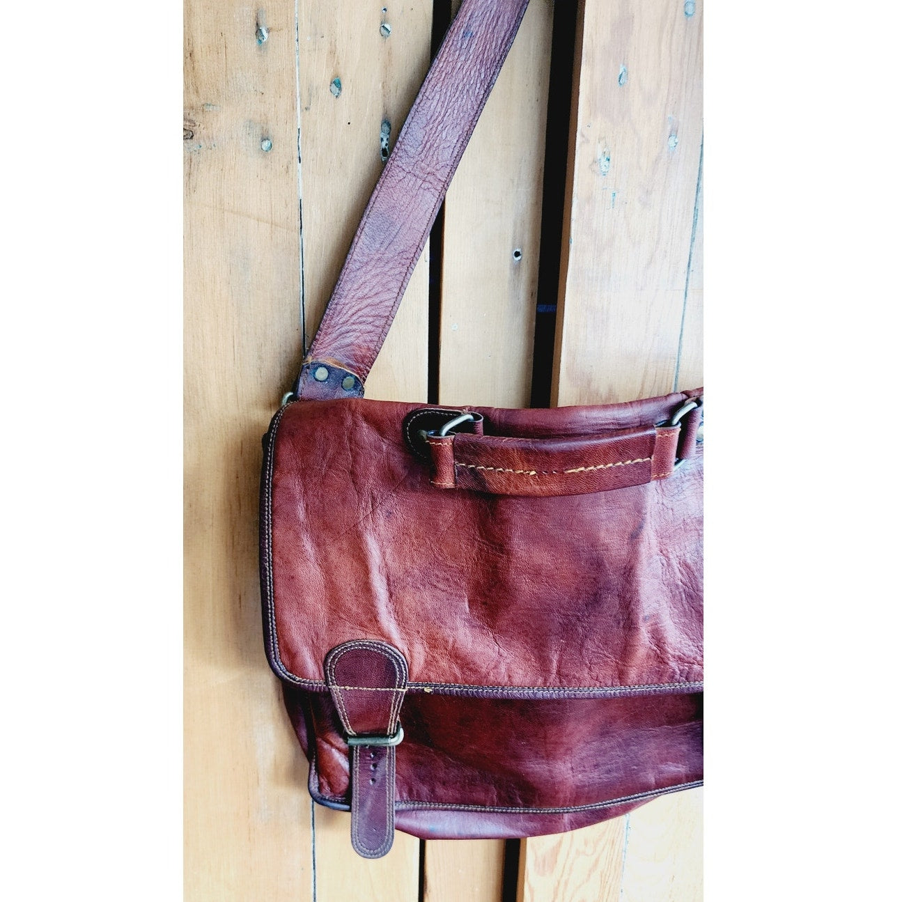 Vintage Brown Leather Messenger Bag Satchel