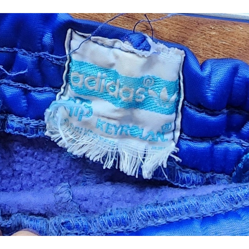 Vintage 1970s ADIDAS Track Suit Blue w/White Stripe Jacket + Pants / Medium