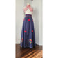 Vintage 70s Maxi Skirt Dark Wash Denim Butterfly Floral Embroidery