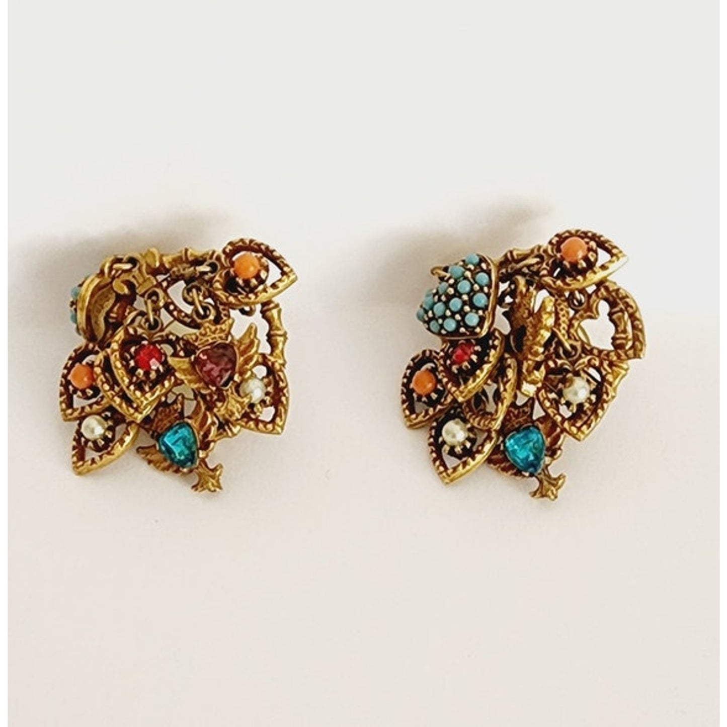 Vintage Charm Earrings Signed VA Goldtone