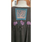 Vintage 1990s Blue Fish Top Cardigan 1999 Earth Garden Gray Linen Patchwork Hand Painted V Neck