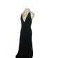 Vintage 1990s Ralph Lauren Evening Dress Black Velvet Halter Top Cream Silk Collar