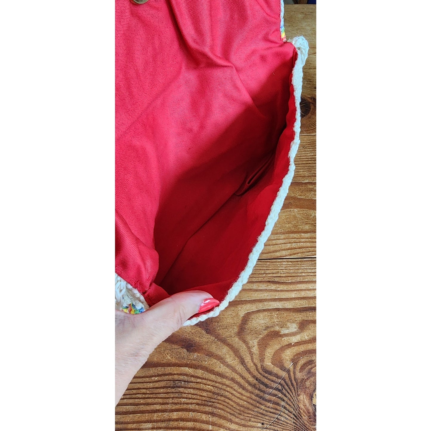 Vintage 70s Straw Shoulder Bag Rainbow Waves