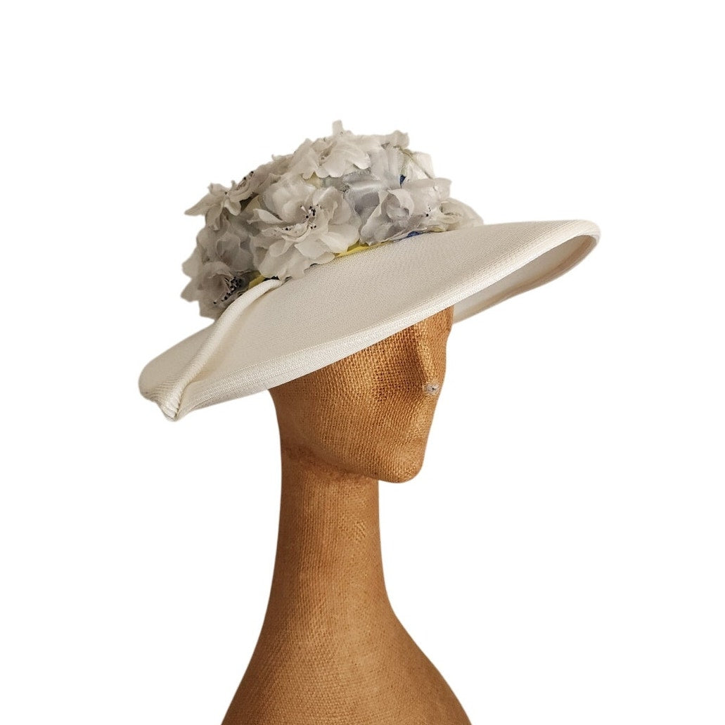 Vintage 50s Summer Hat White Straw Floral Crown Norman Durand