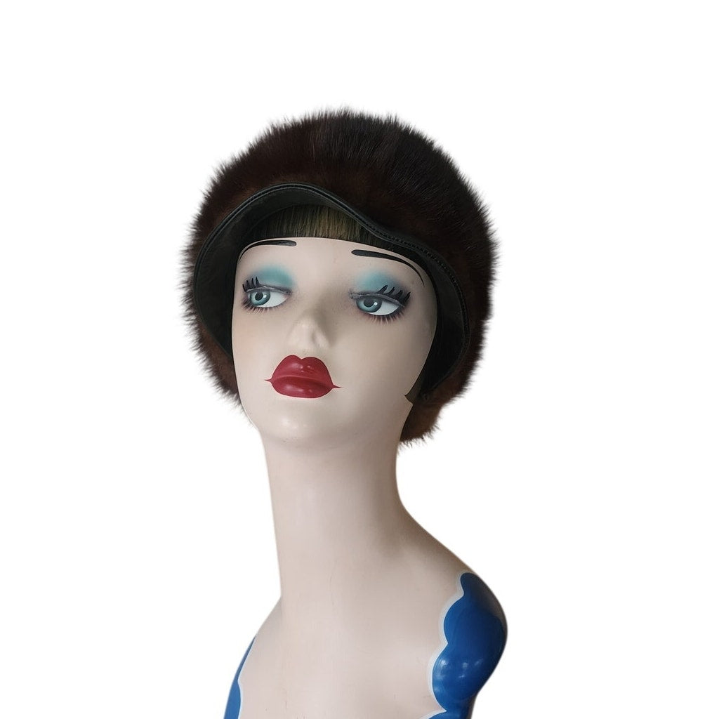 Vintage 1960s Mod Hat Brown Mink Fur Tam Marshall Field Co Chicago Winter Statement