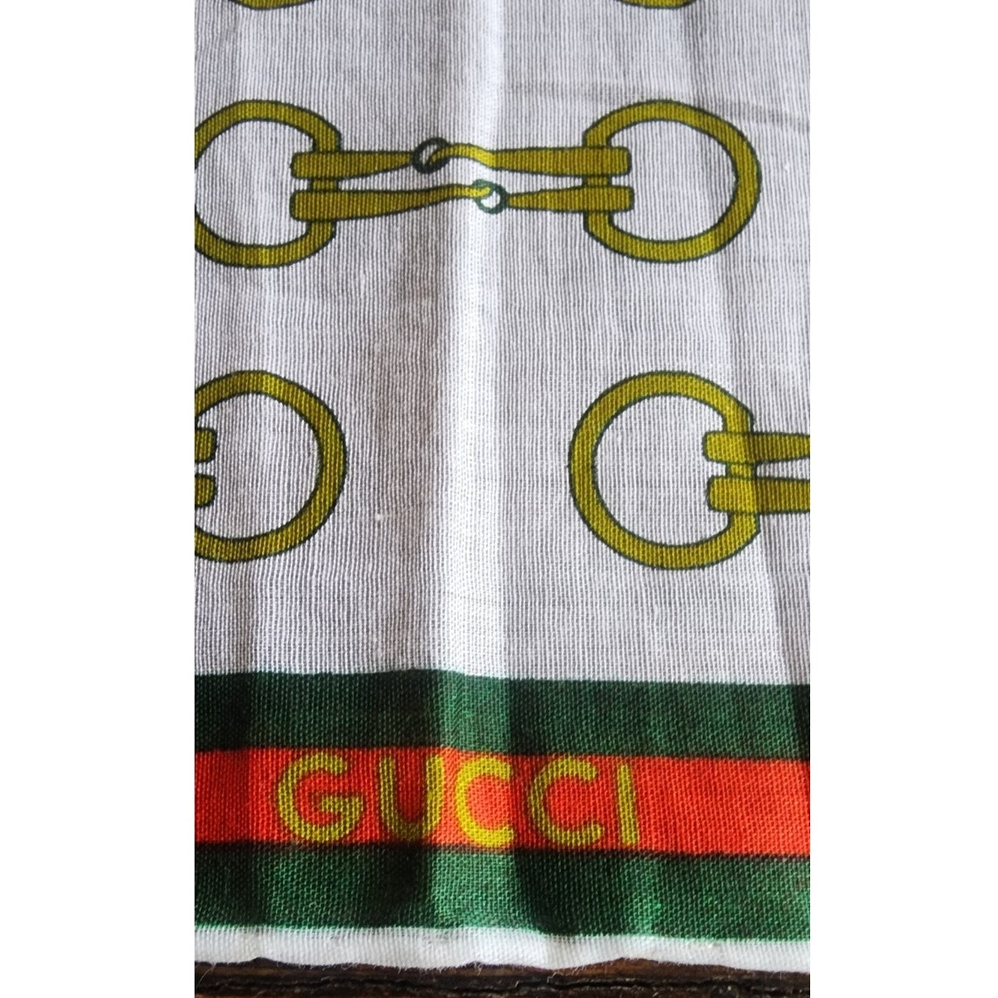 Vintage 1970s Gucci Scarf Cotton Print Horsebit Equestrian Pattern