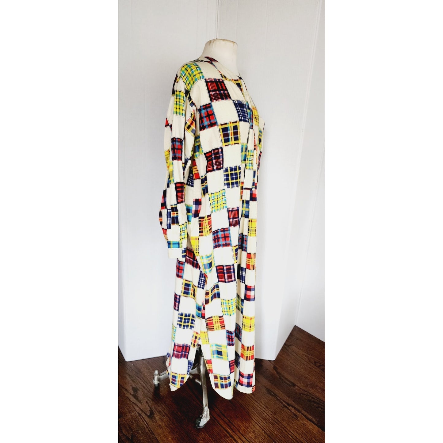 70s Men's Pajama Dress Caftan Lounger Patchwork Quilt Print H&S Pogue Co