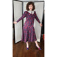 Vintage 80s Laura Ashley Dress Dark Floral Print Lace Collar Long Sleeve