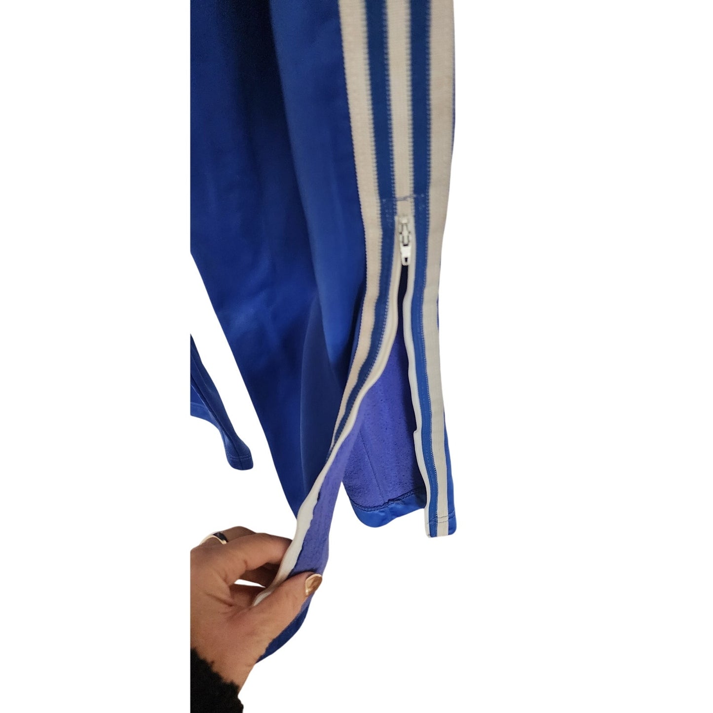 Vintage 1970s ADIDAS Track Suit Blue w/White Stripe Jacket + Pants / Medium