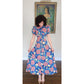 Vintage 30s Blue Floral House Dress Maxi Lounger Puff Sleeve Zip Front XS