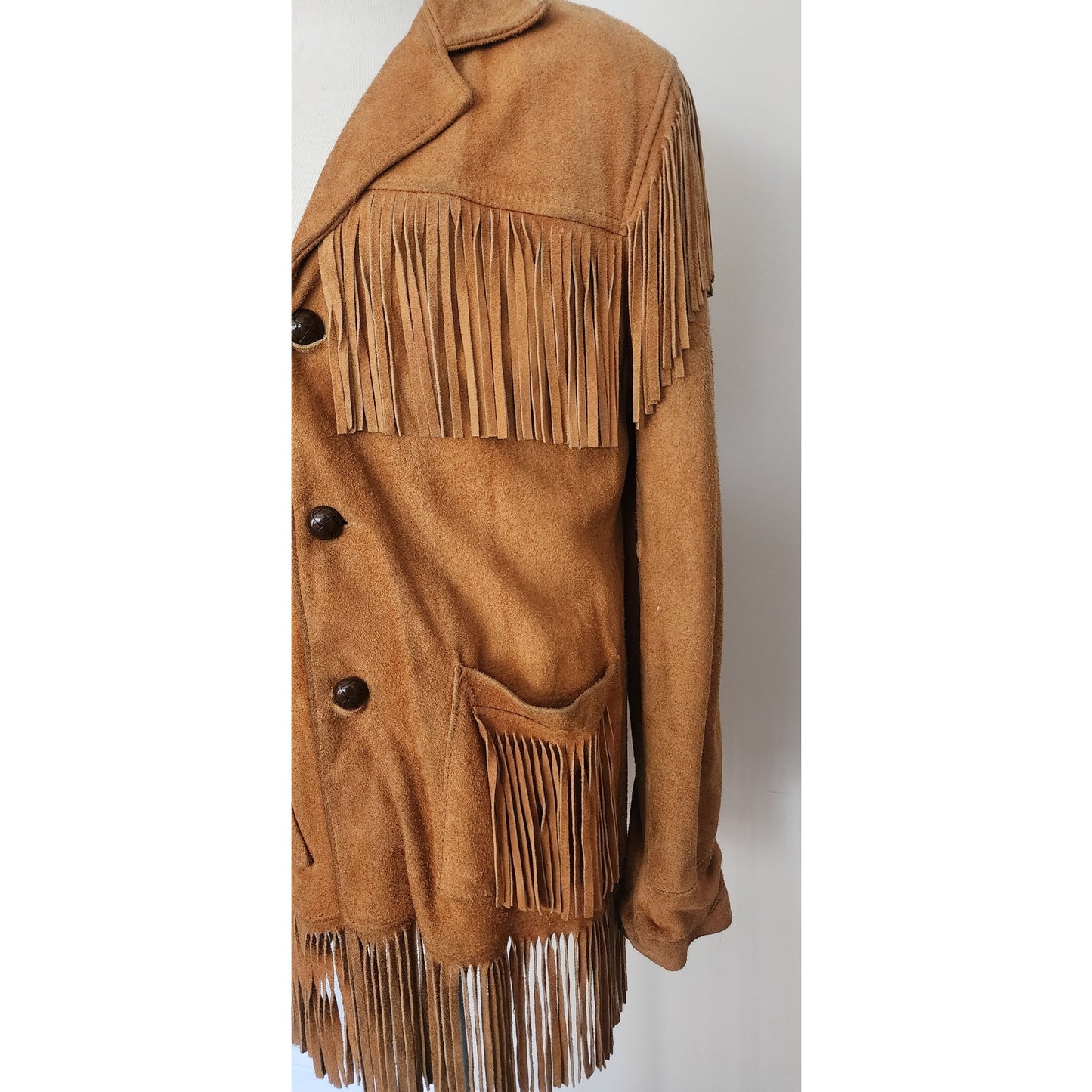 Vintage Berman's Buckskin Leather Mens Jacket Fringed Beige Suede 44