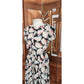 Vintage 1980s Krizia Dress Silk Puff Sleeve Open Back Geometric Abstract Midi