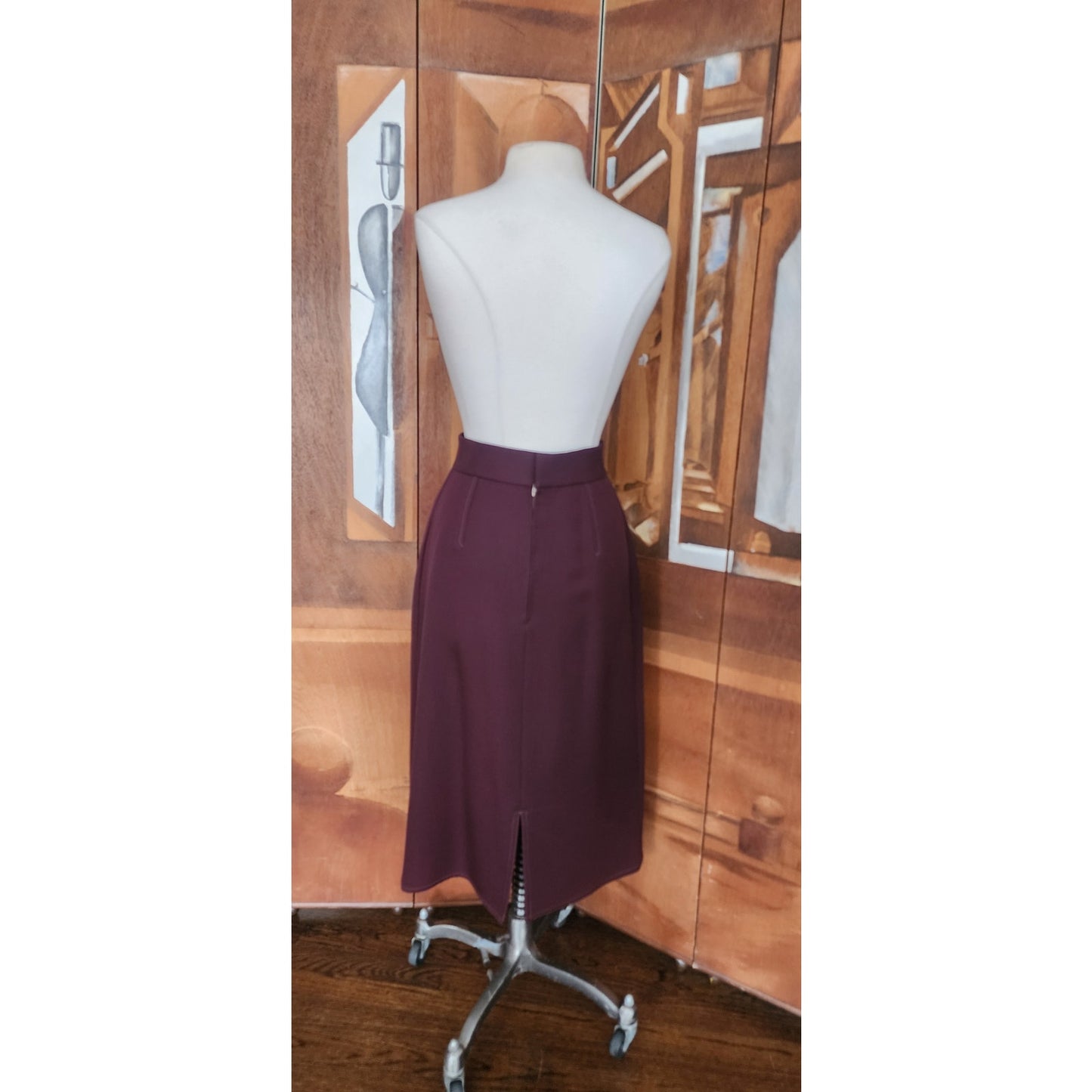 Vintage 80s CHLOE Karl Lagerfeld Skirt Midi Length Burgundy Red Wool Marshall Field