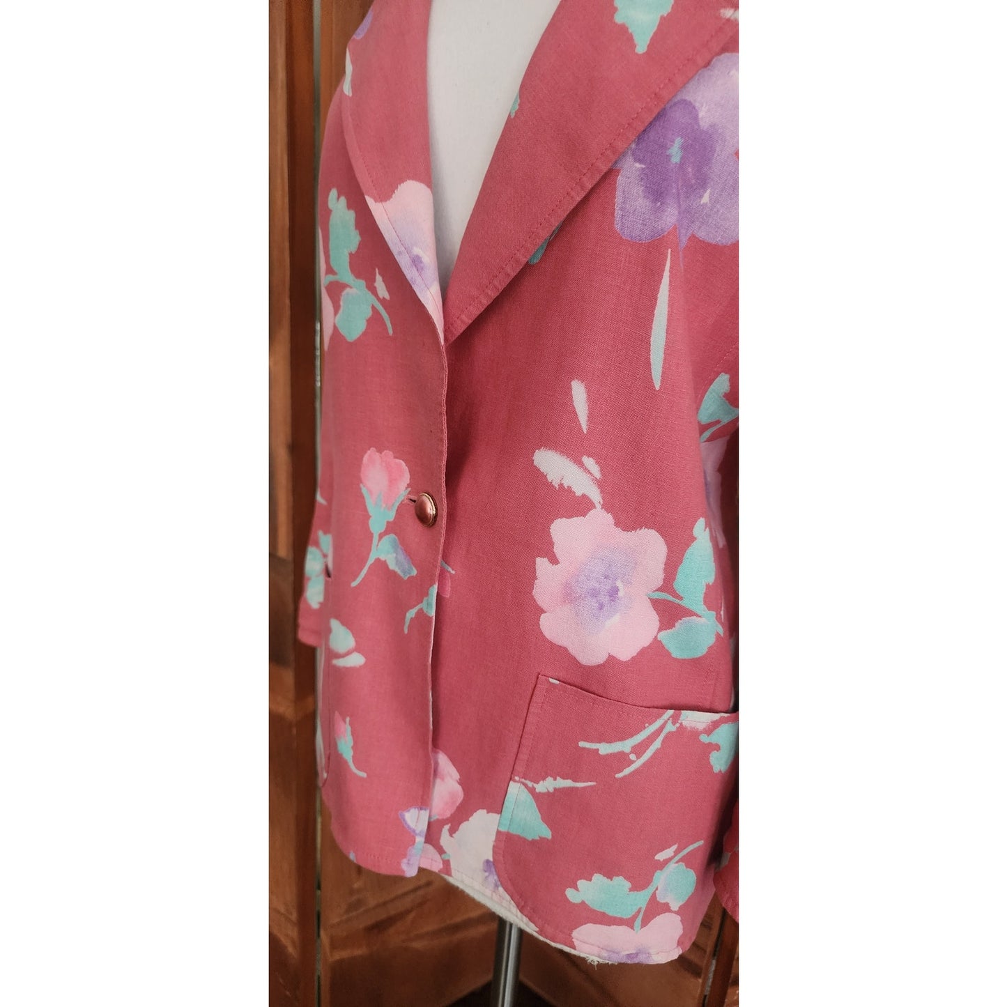 Vintage 80s Ungaro Parallèle Blazer Pink Floral Cotton Print Jacket