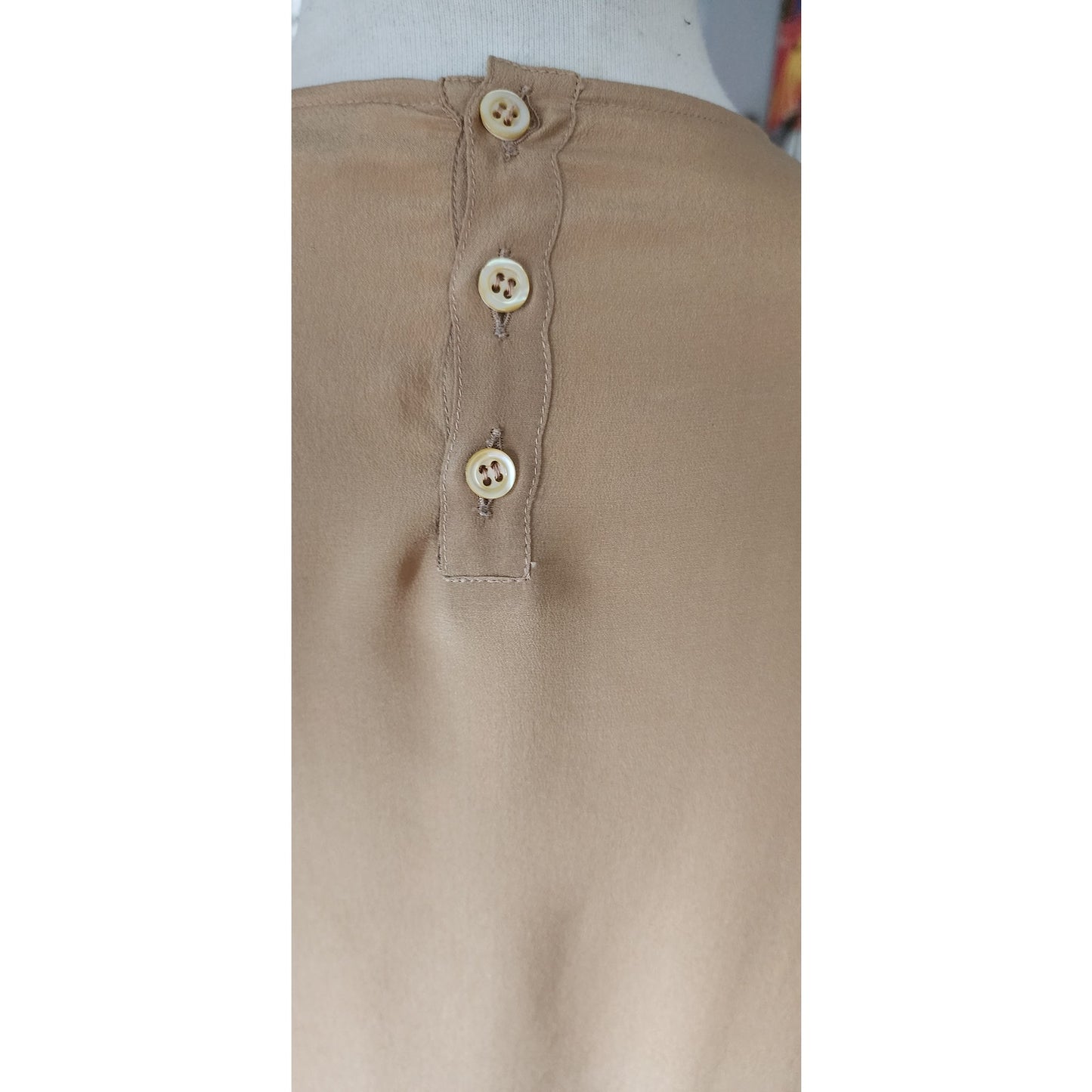 Vintage 1990s Beige Silk Blouse w/Scarf Panel Armani Collezioni / S