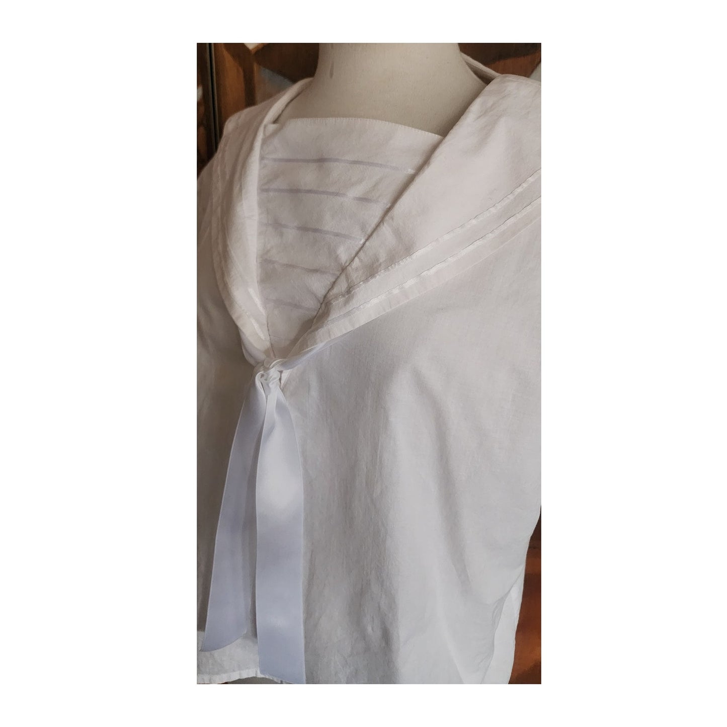 Vintage 80s LAURA ASHLEY Blouse Sailor Collar White Cotton Shirt Neo Edwardian