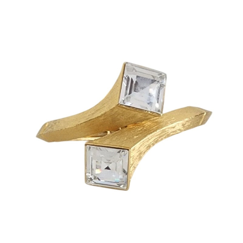 Vintage Art Deco Style Bracelet Clip Earrings Set Gold w/Clear Cut Glass