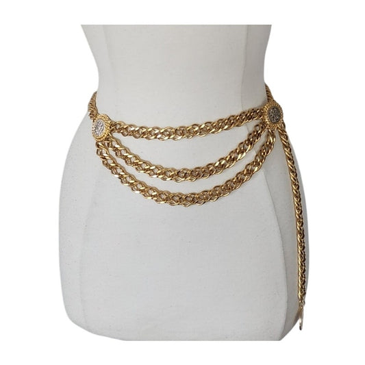 Vintage 90s Coin Belt Gold Chain Bellydancer St George & Silver Cross