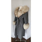 60s Gray Wrap Coat w/Cream Fox Fur Collar & Cuffs Gino Rossi