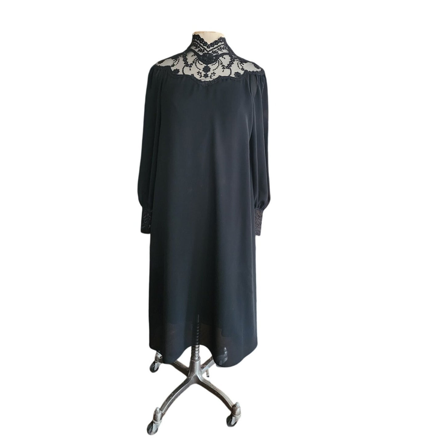 Vintage 70s Giorgio Sant'Angelo Dress Black Silk Georgette & Lace