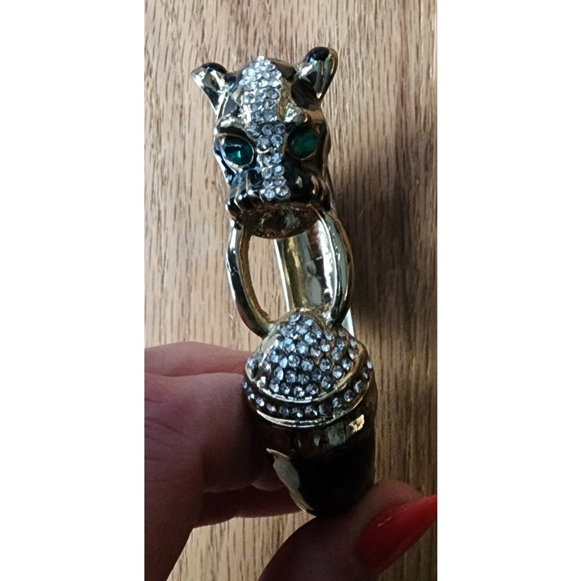 Vintage Black Panther Enamel Bracelet Art Deco Erte Style