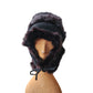 Vintage Black Fur Trapper Hat North King Ushanka Rabbit + Suede Ear Flaps Unisex