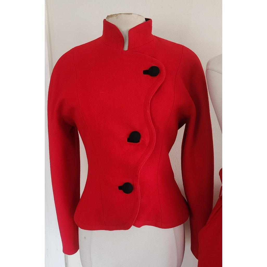 Vintage 1980s GUY LAROCHE Skirt Suit Red Wool DOCUMENTED 1989 / M