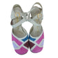 Vintage 1970s 80s Shoes Patchwork Suede Sandals Wedge Heel Pink Purple Blue 6