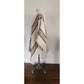 Vintage Poncho Fringed Alpaca Wool Ruana Cream w/Brown Stripe Southwestern Style