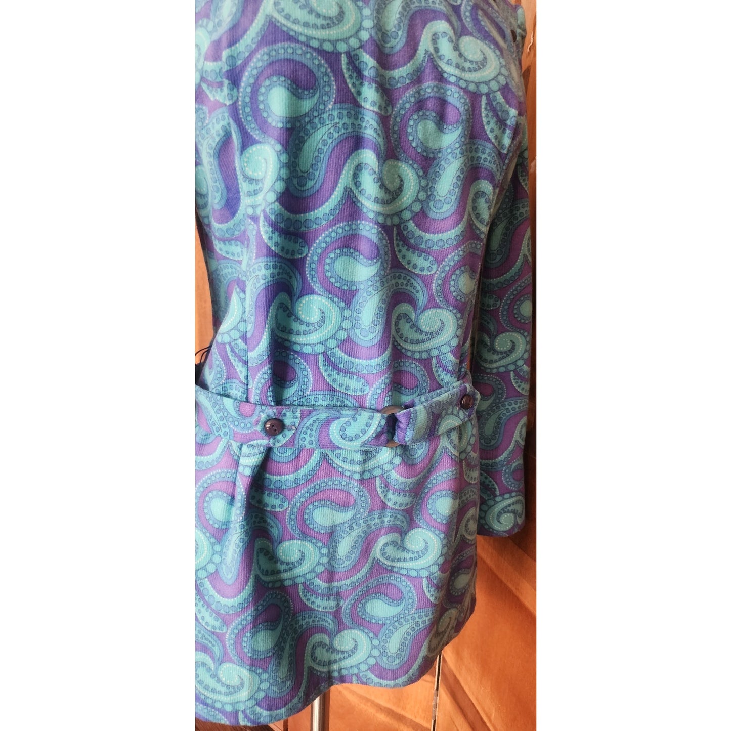 RARE 60s Vintage Blusen Horn German Designer Psychedelic Paisley Mod Tunic Top Blue Purple