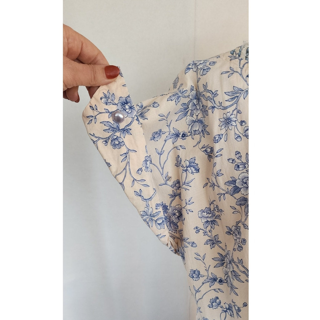 Vintage  40s Shirtdress Floral Cotton Print Pink Blue / L