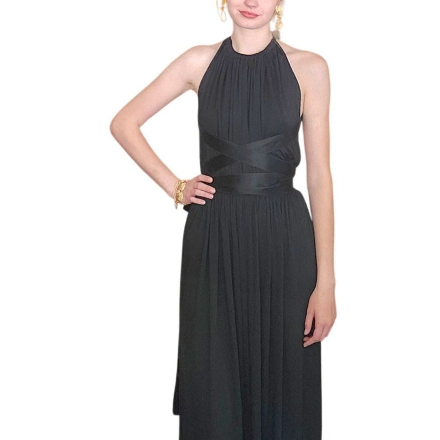 Vintage 70s Donald Brooks Eveing Dress Black Silk Jersey Halter Maxi Gown