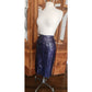 Vintage 1980s Krizia Pencil Skirt Purple Eel Skin Leather Snap Front Midi Small IT 40