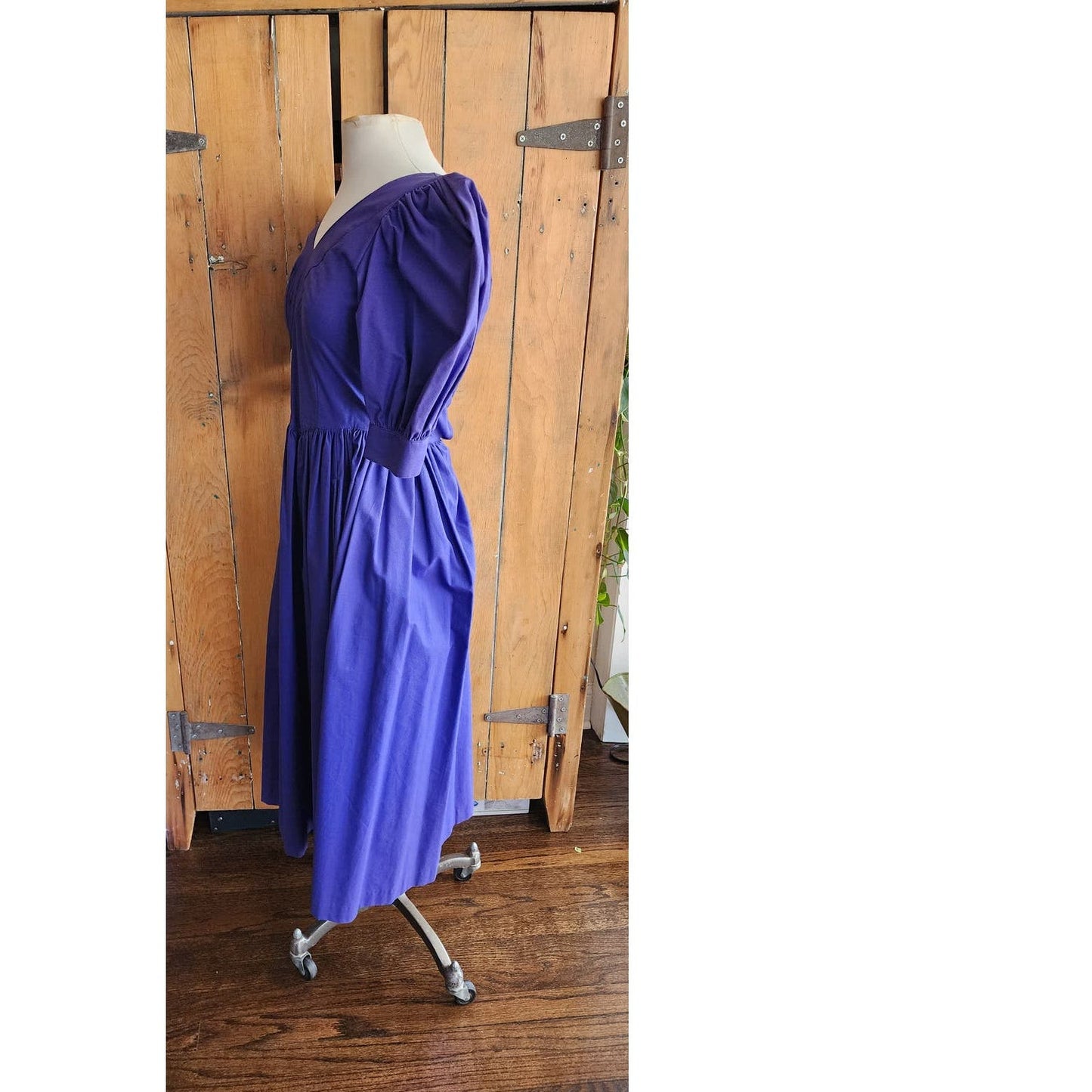 Vintage 80s Laura Ashley Dress Purple Cotton Puffed Sleeves