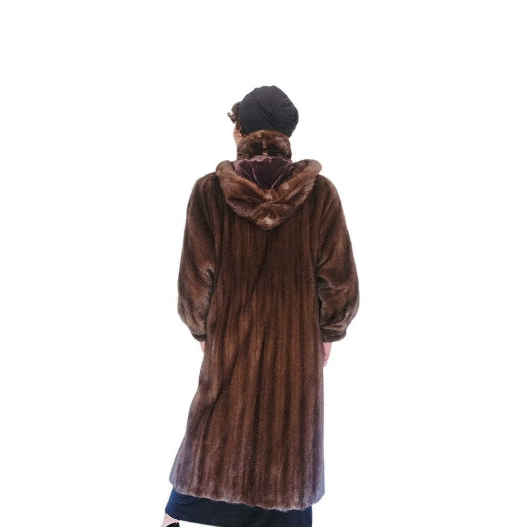 Vintage 1980s Sable Fur Coat Long Ankle Length Hoode